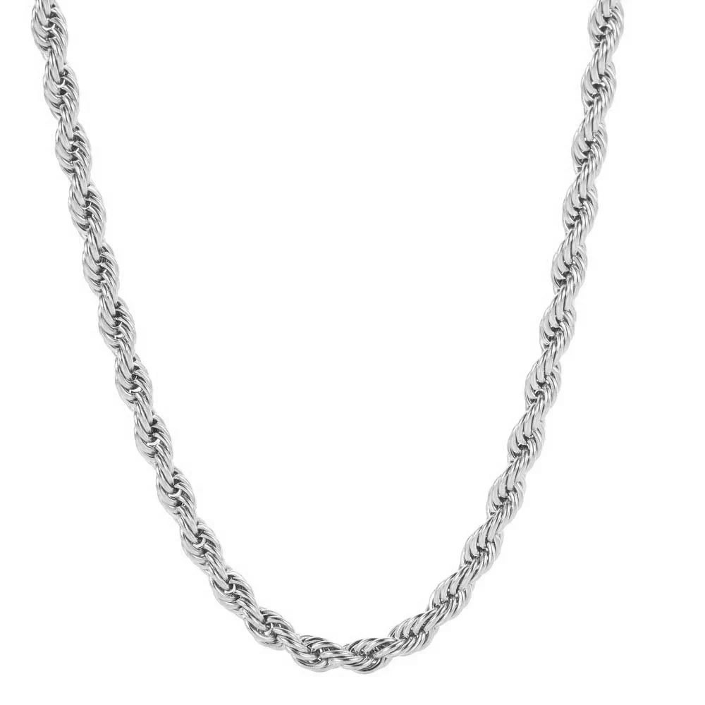 Rope Chain Necklace – 6mm Twist Design with Iced Out Clasp | Stainless Steel Hip Hop Jewelry for Men & Women