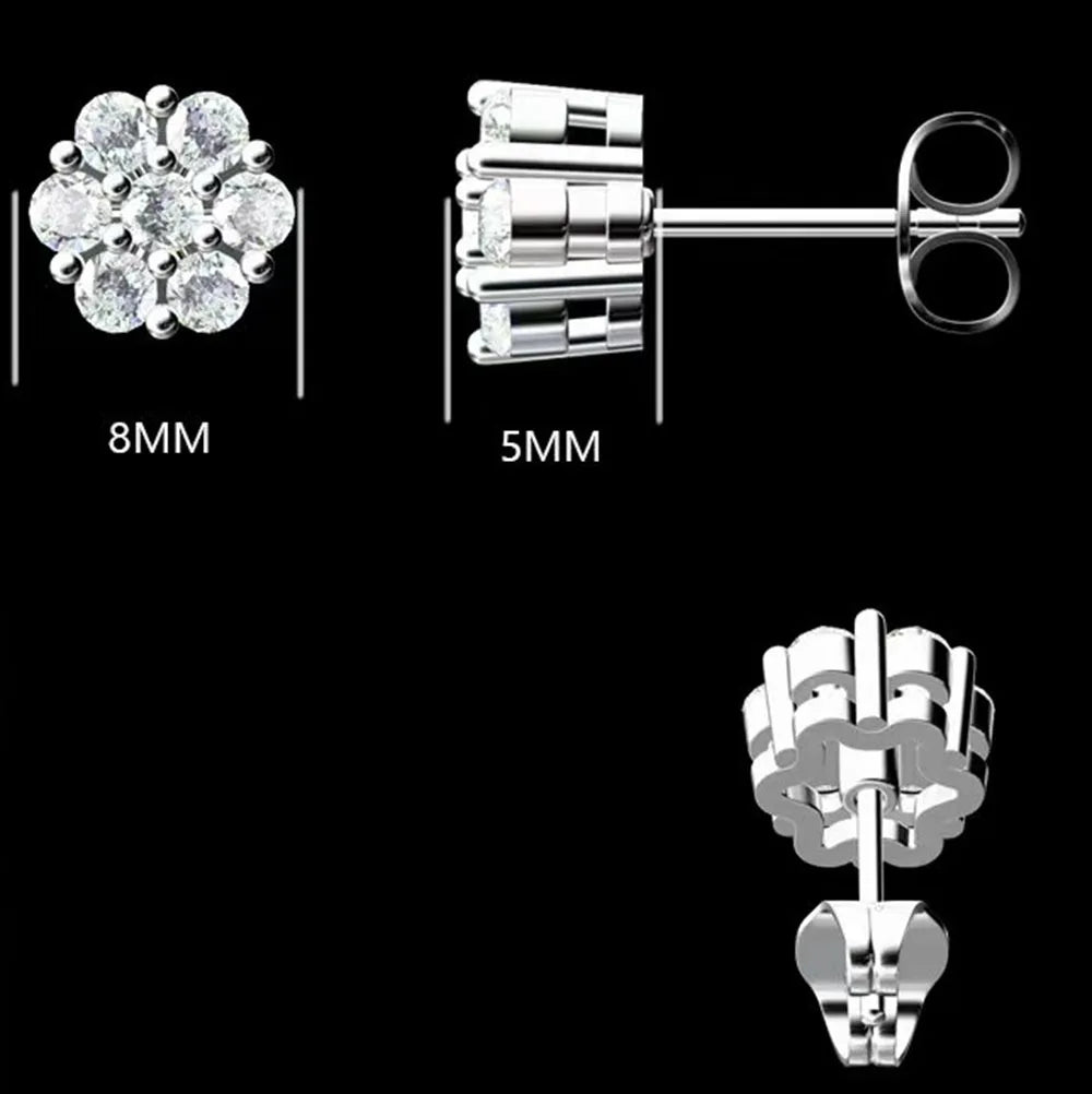 Moissanite Cluster Flower Earrings – VVS Stud Earrings with GRA Certificate | 925 Sterling Silver Hip Hop Jewelry