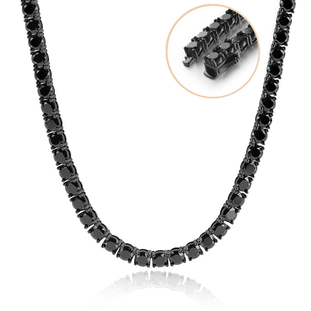 Moissanite Tennis Necklace – 3mm 4mm 5mm 6.5mm Full Black Big Diamond with Certificate | 925 Sterling Silver 18K Gold Plated Fine Jewelry for Women & Men