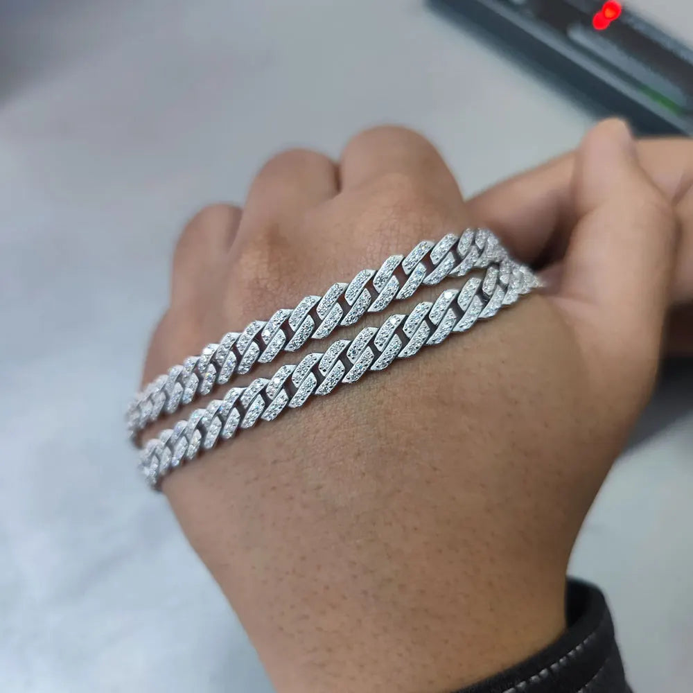 Moissanite Cuban Hip Hop Chain Necklace – 8mm VVS Full Diamond Iced Out | 925 Sterling Silver Chain Jewelry for Men & Women