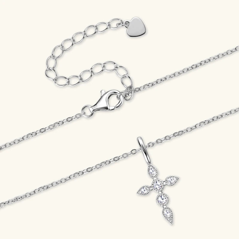 Moissanite Cross Pendant Necklace – Vintage Religious Christian Jewelry | 925 Sterling Silver Certified Chain for Men & Women