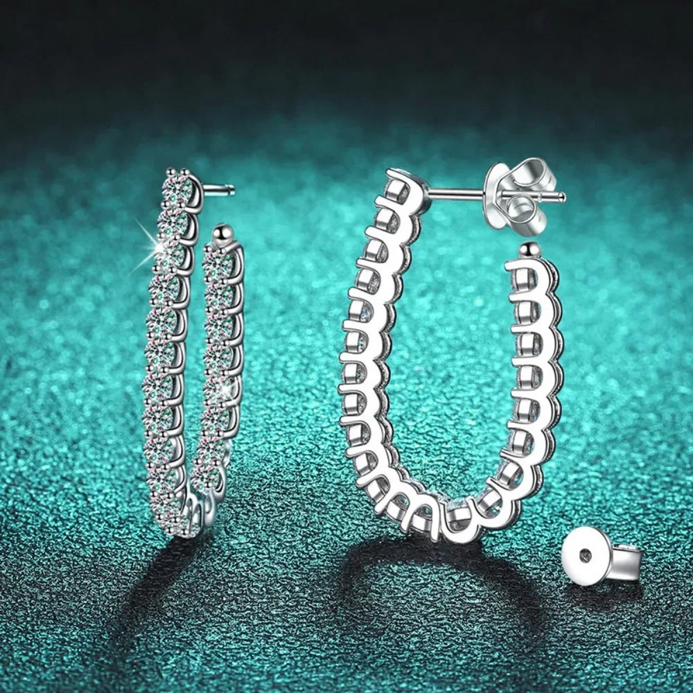 Moissanite Hoop Earrings – 1.8ct Sparkling Lab Diamond | 925 Sterling Silver Certified Wedding Jewelry for Women