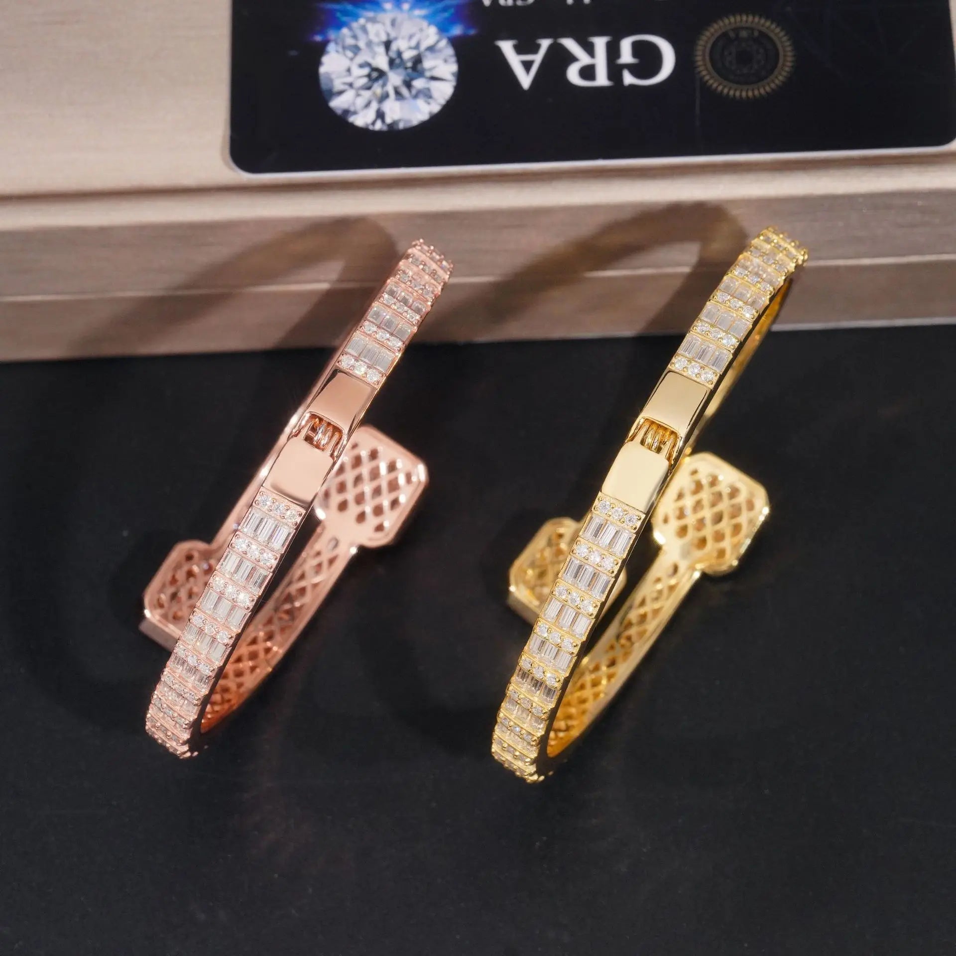 Moissanite Cuff Bracelet – D Color Baguette Design Iced Out | S925 Sterling Silver High Quality Hip Hop Jewelry