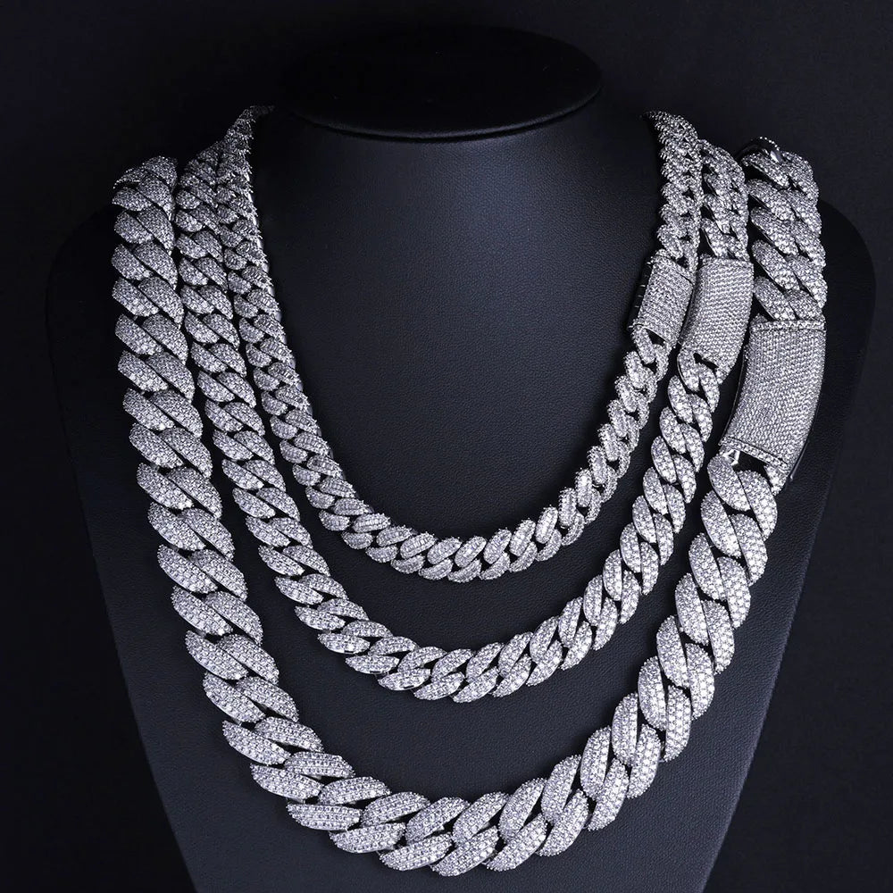 Moissanite Cuban Link Chain Necklace – 12mm VVS Diamond Bling Iced Out Two Stone Design | 925 Sterling Silver Jewelry for Women