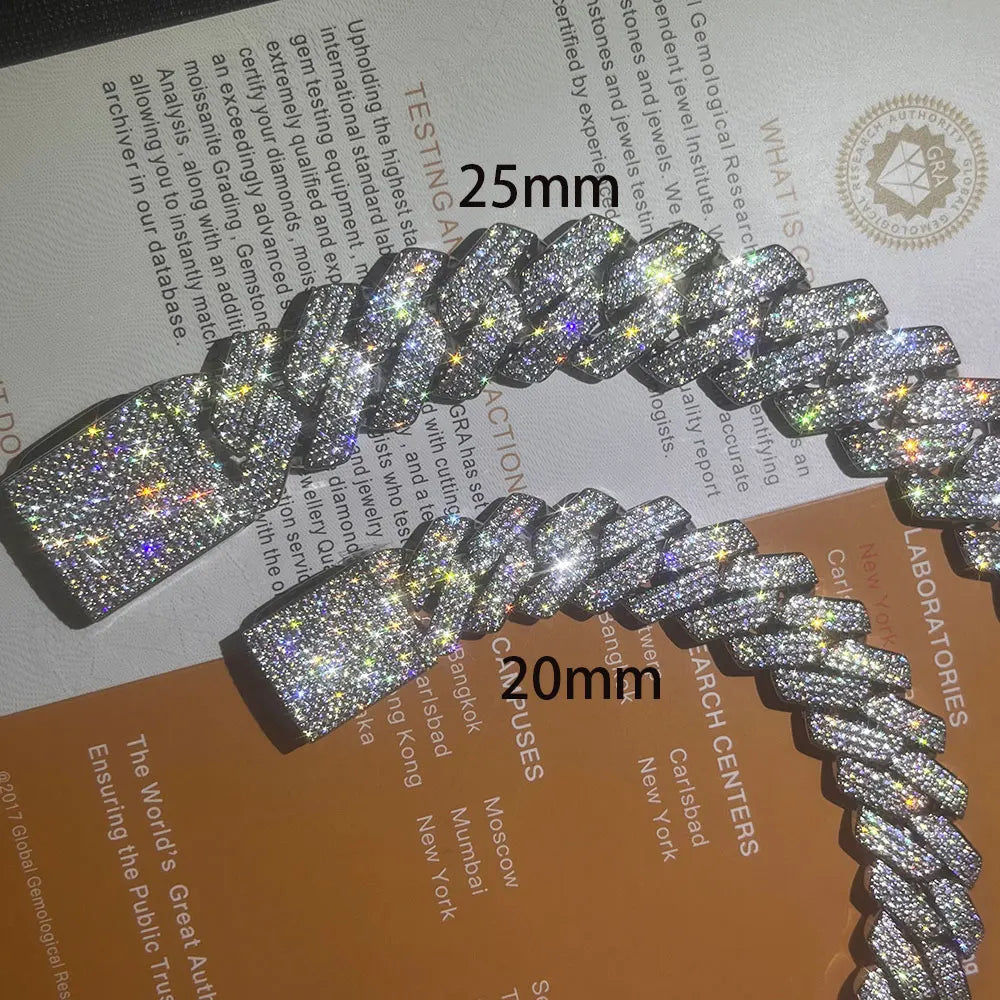 Moissanite Cuban Link Chain Necklace – 25mm Thick Miami Hip Hop VVS | 925 Sterling Silver Jewelry for Men