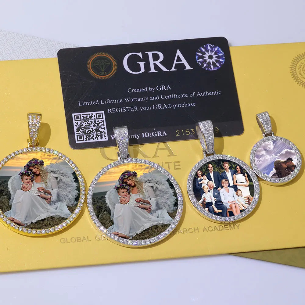 Moissanite Photo Pendant – Custom Circle Picture Chain | 925 Sterling Silver Hip Hop D Color VVS Diamond Pendant Necklace for Men & Women