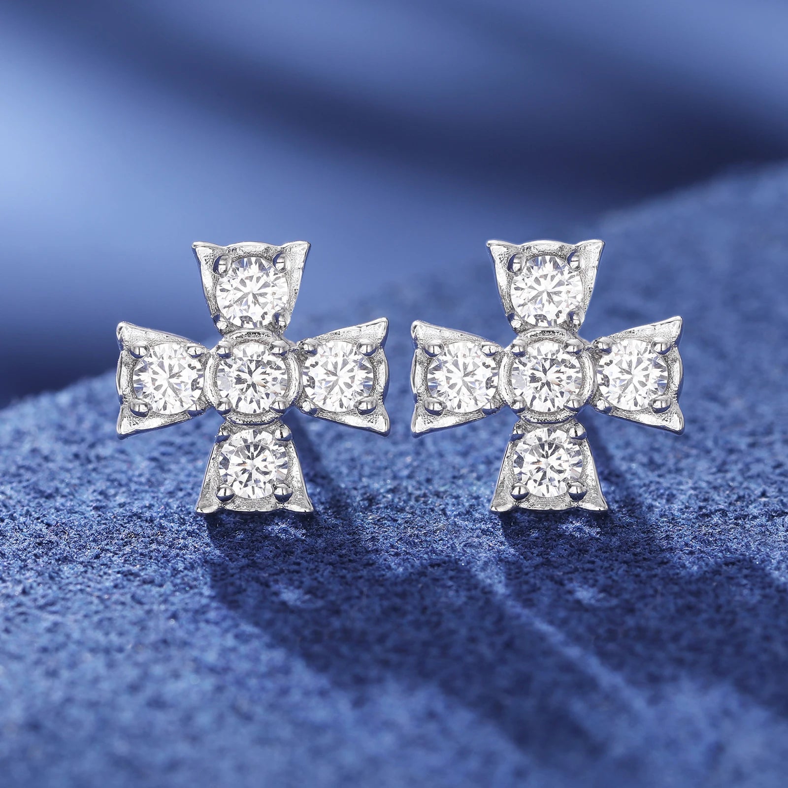 Moissanite Cross Earrings – Iced Out White Gold | 925 Sterling Silver Daily Bling Jewelry for Men & Women