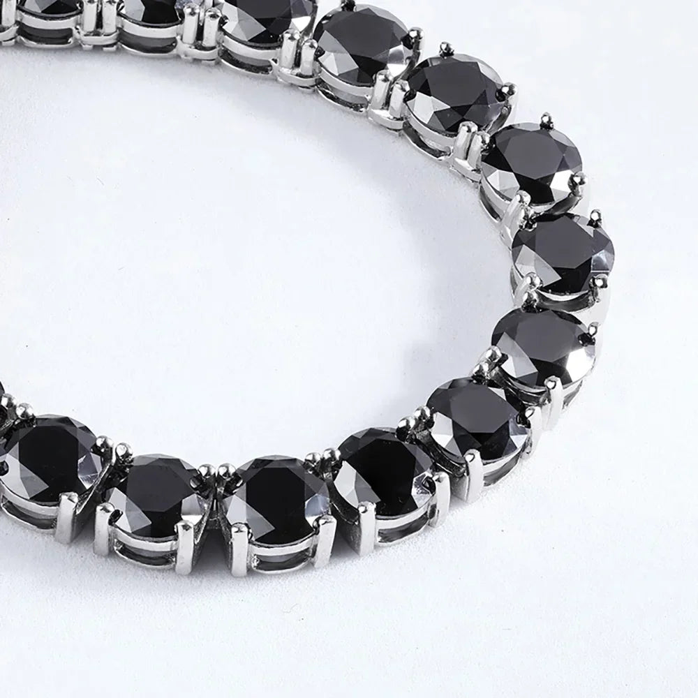 Black Moissanite Tennis Necklace – 3mm–6.5mm with Certificates | 925 Sterling Silver Lab Diamond Hip Hop Chain for Men & Women