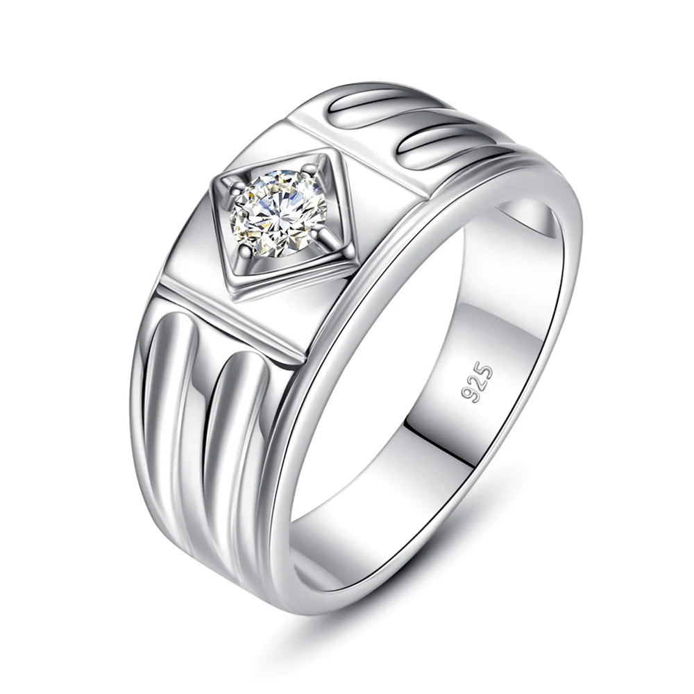 Moissanite Ring for Men – D Color Luxury Engagement Wedding Jewelry with Certificate | 925 Sterling Silver Male Ring