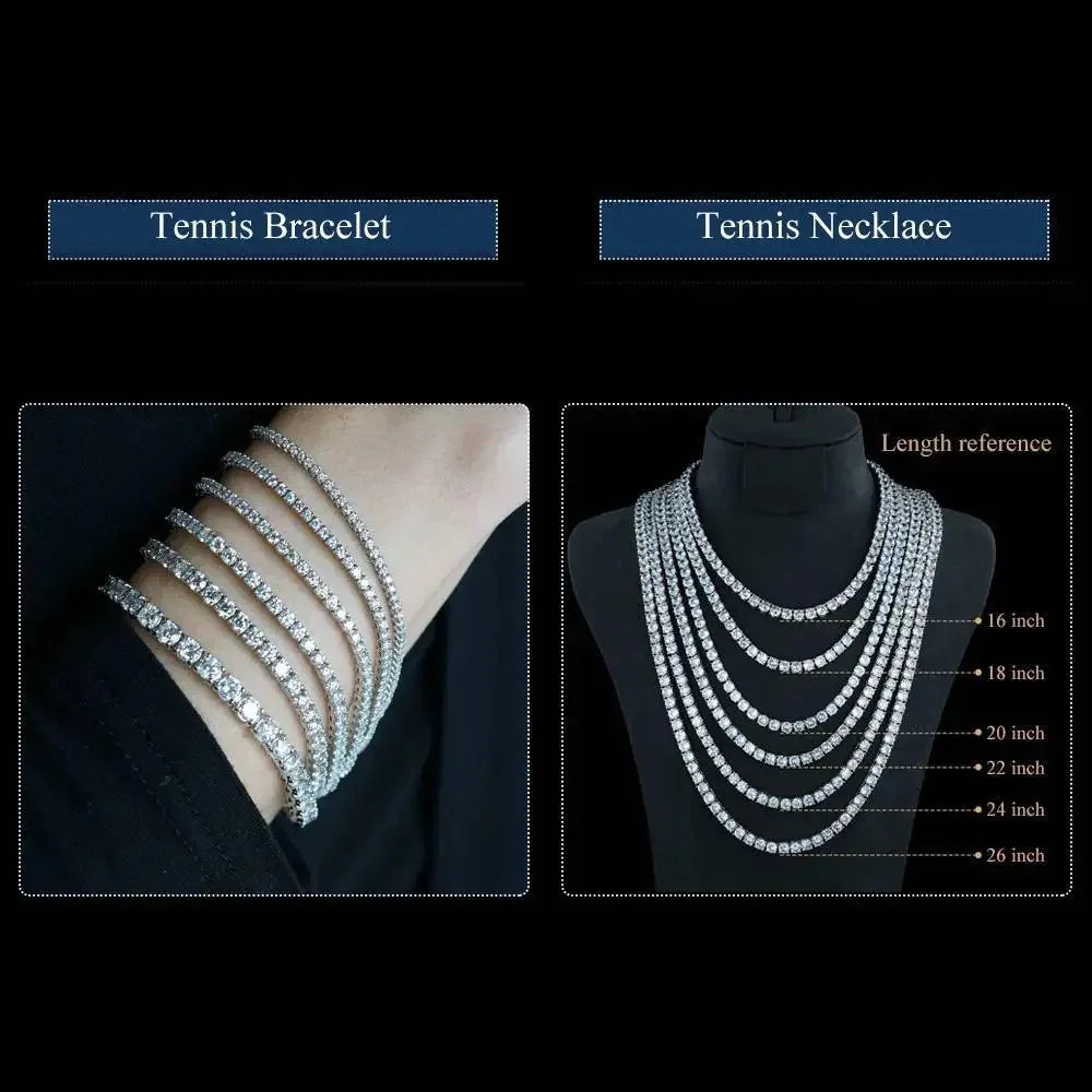 Moissanite Tennis Chain Necklace – Iced Out Diamond 2mm 3mm 4mm 5mm | 925 Sterling Silver Gold Plated Jewelry