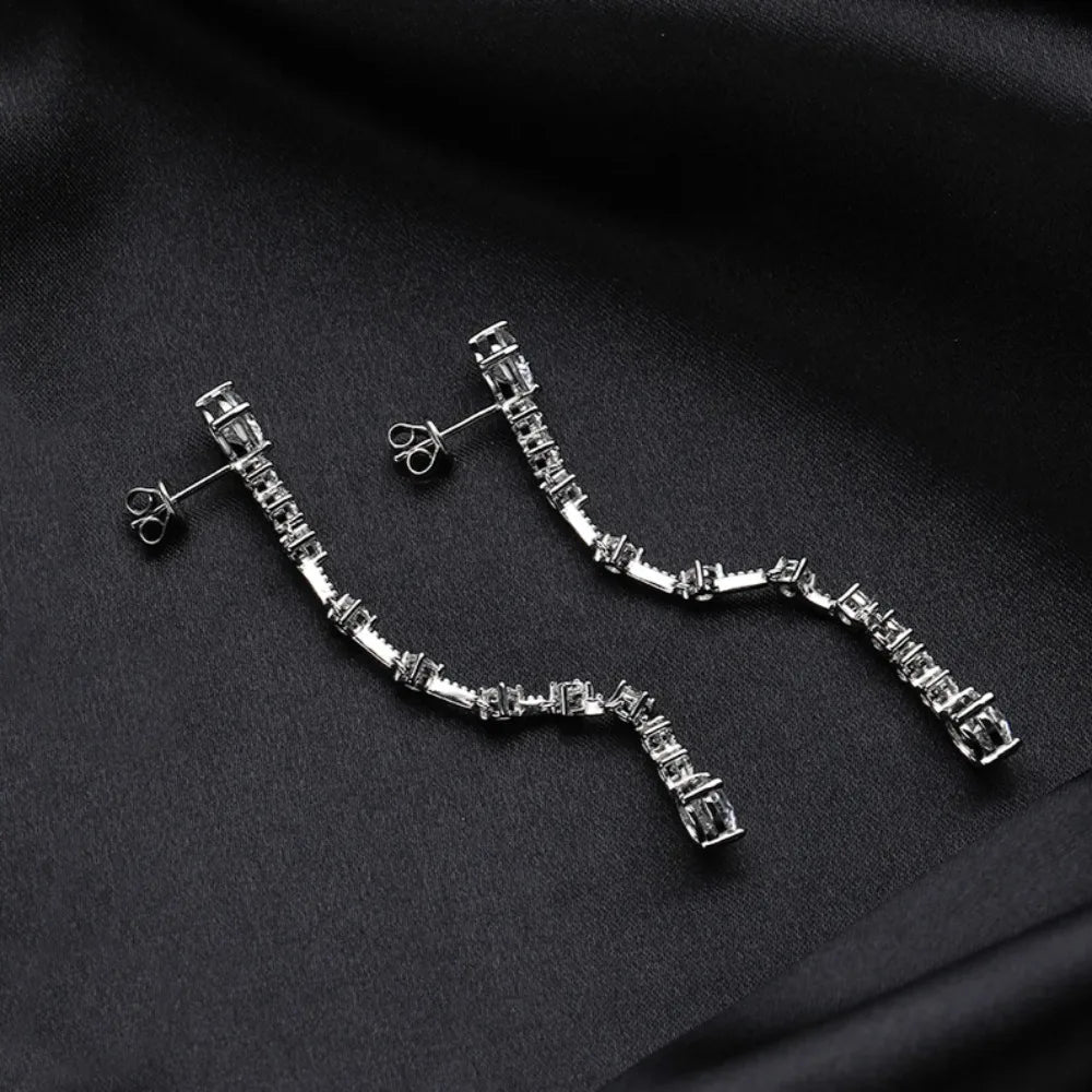 Moissanite Drop Earrings – 6cttw Long Dangle Design with GRA | 925 Sterling Silver Lab Diamond Bridal Wedding Jewelry for Women