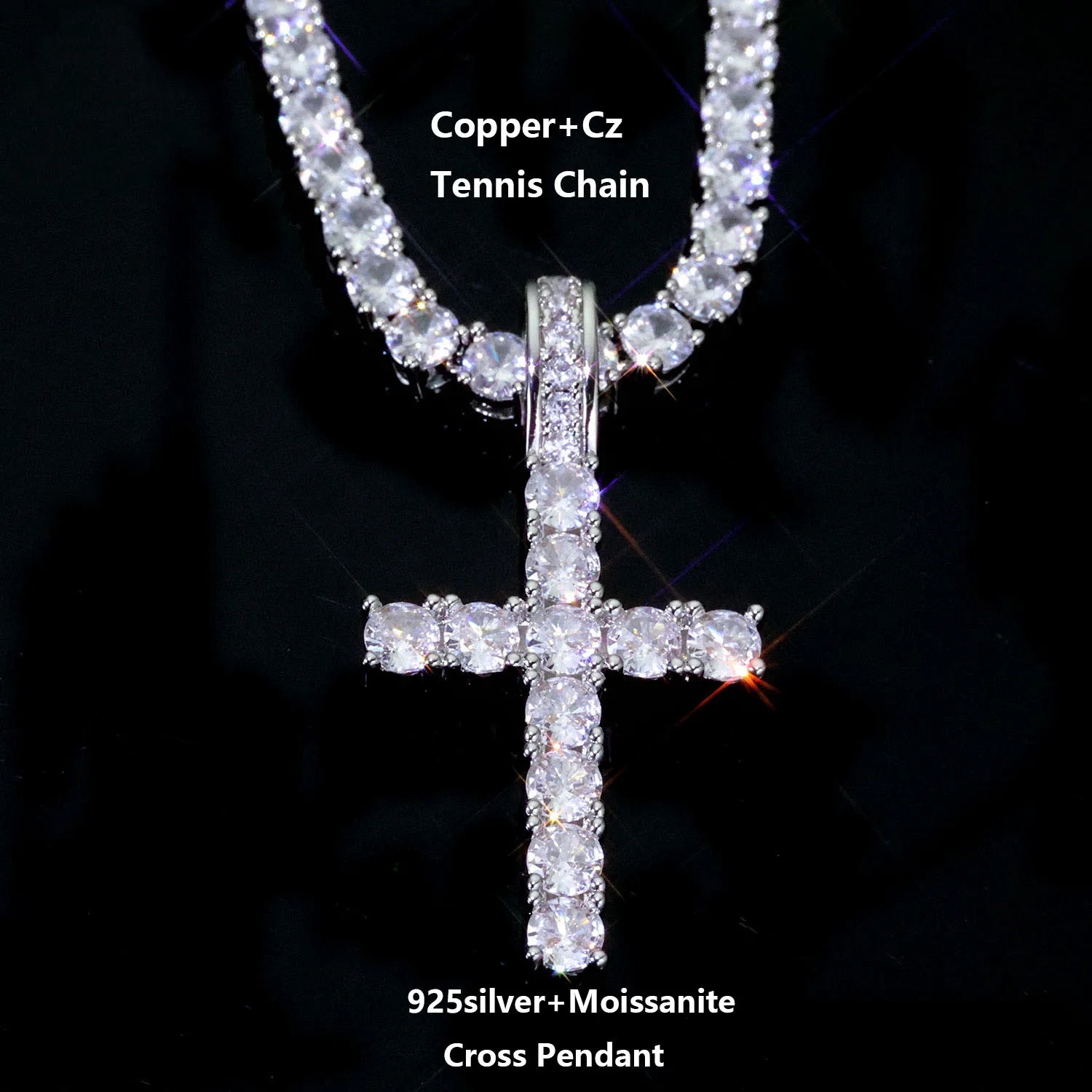 Moissanite Cross Pendant Necklace – Hip Hop VVS Diamond Charm | 925 Sterling Silver No-Fade Fine Jewelry for Men