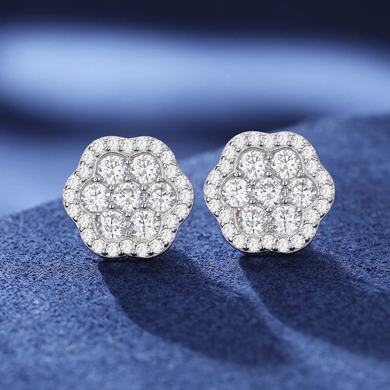 Moissanite Flower Stud Earrings – Iced Out Bling | 925 Sterling Silver Luxury Hip Hop Jewelry for Men & Women
