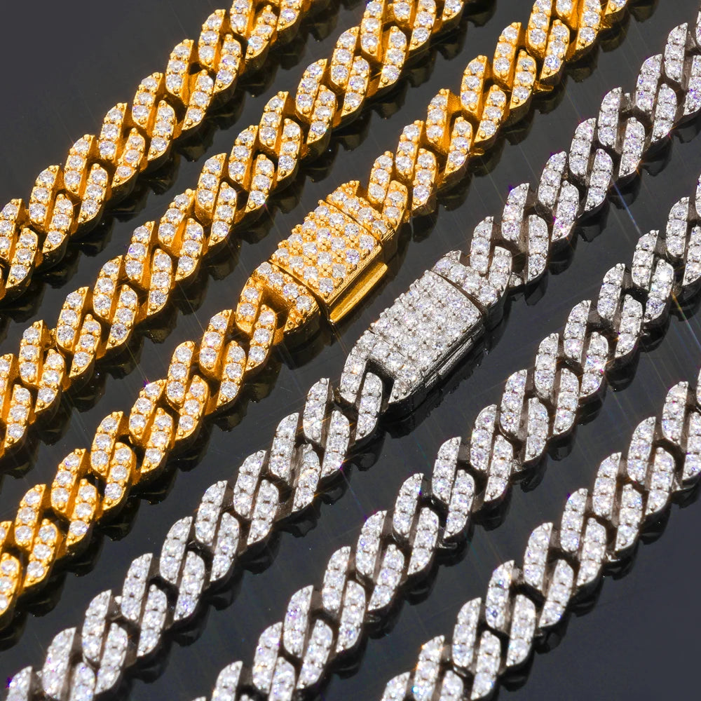 Moissanite Cuban Link Chain Necklace – 5mm VVS Diamond Iced Out Pass Test | 925 Sterling Silver Hip Hop Jewelry for Women