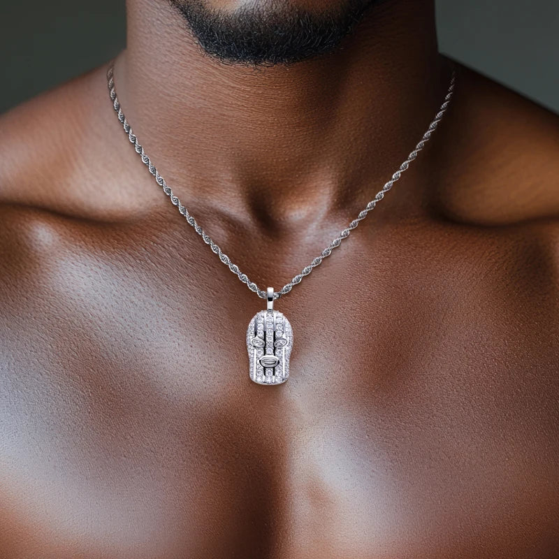 Moissanite Head Pendant Necklace – 1.03cttw Masked Design | 925 Sterling Silver Hip Hop Heavy Metal Jewelry for Men & Women