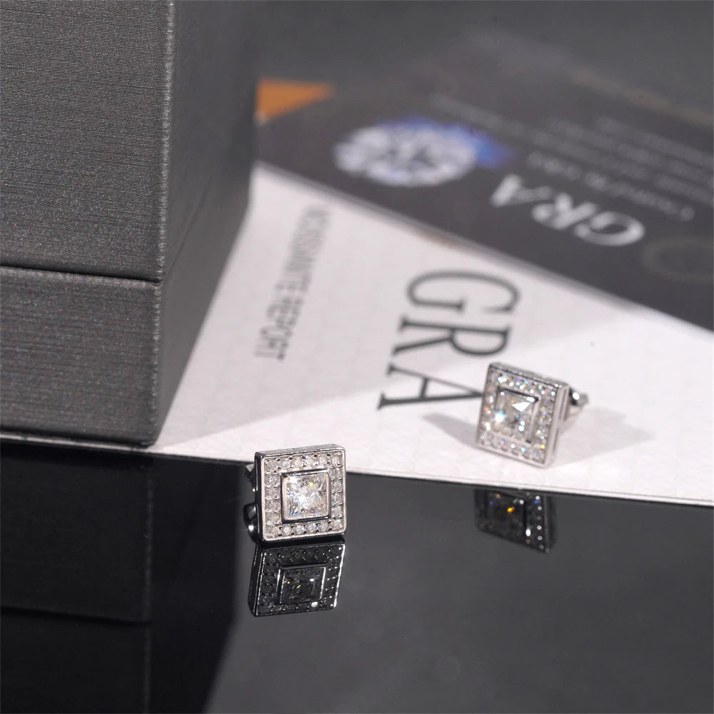Moissanite Stud Earrings – Square D Color with Certificate | S925 Sterling Silver Fine Jewelry Gifts