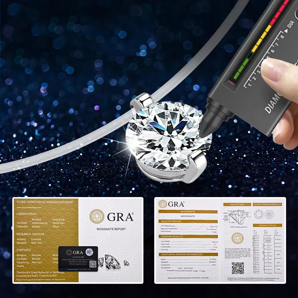 Moissanite Necklace for Women – 0.5ct 1ct 2ct 3ct Certified Brilliant Cut Pendant | Sparkling Fishing Line Design Pure 925 Sterling Silver