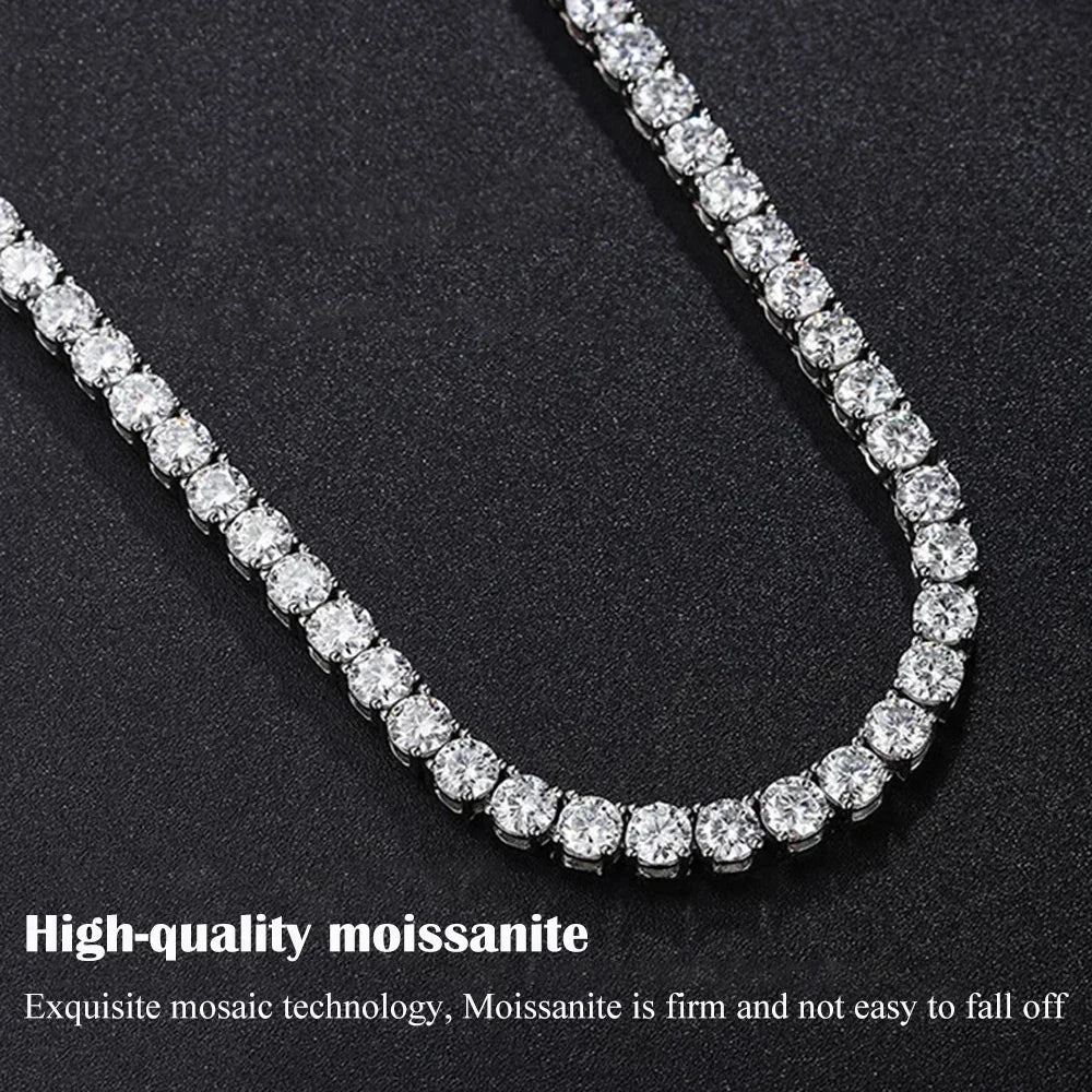 Moissanite Tennis Necklace – 3-5mm | S925 Sterling Silver Full Diamond Chain Party Jewelry Gift for Men & Women