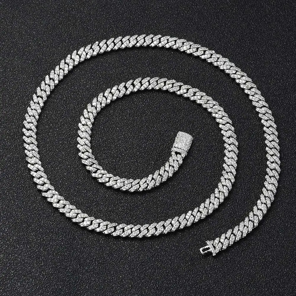 Moissanite Cuban Link Chain Necklace – 6mm VVS Diamond Iced Out Pass Test Single Row | 925 Sterling Silver Jewelry for Women