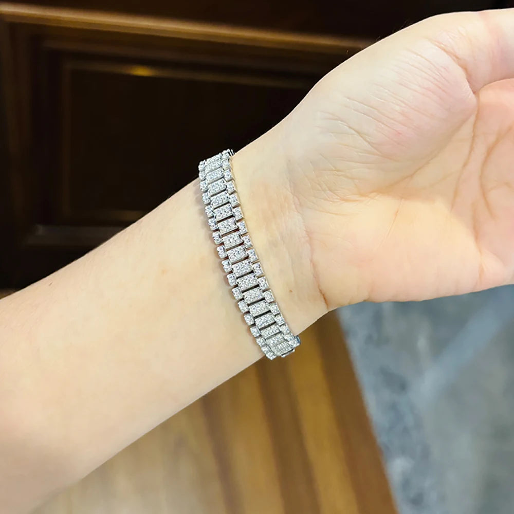 Moissanite Watch Chain Bracelet – 1.2mm Certified Full Diamond Bangle with GRA | 925 Sterling Silver Fine Jewelry for Women & Men