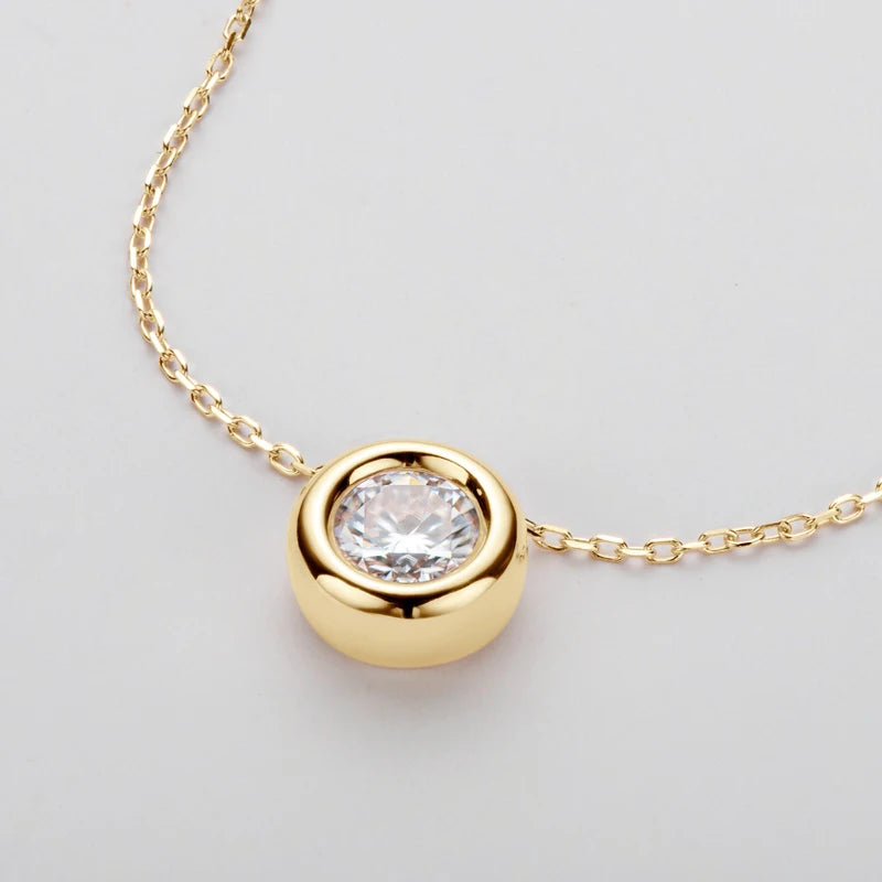 Moissanite Pendant Necklace – 6.5mm Round Bezel Design | 925 Sterling Silver Clavicle Chain Jewelry for Women & Men