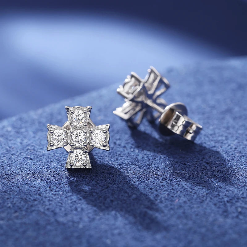 Moissanite Cross Earrings – Iced Out White Gold | 925 Sterling Silver Daily Bling Jewelry for Men & Women