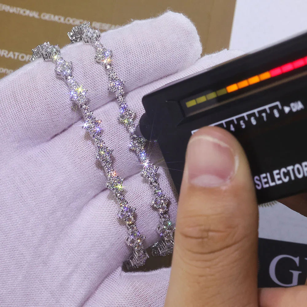 Moissanite Tennis Bracelet – Iced Out VVS with Spring Buckle | 925 Sterling Silver Tennis Chain Jewelry for Men & Women