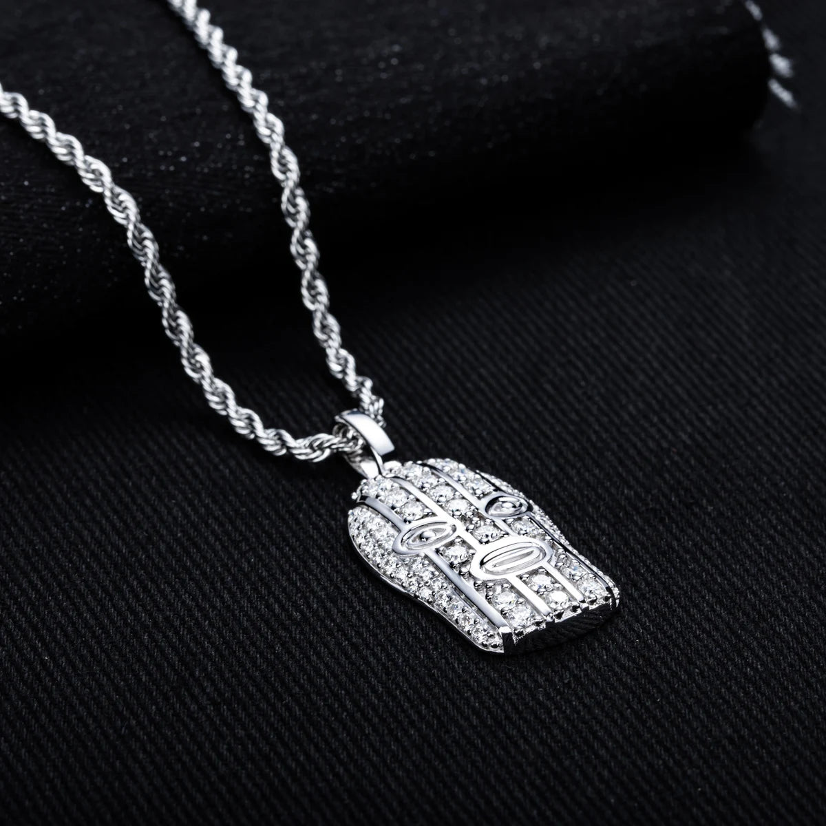 Moissanite Head Pendant Necklace – 1.03cttw Masked Design | 925 Sterling Silver Hip Hop Heavy Metal Jewelry for Men & Women