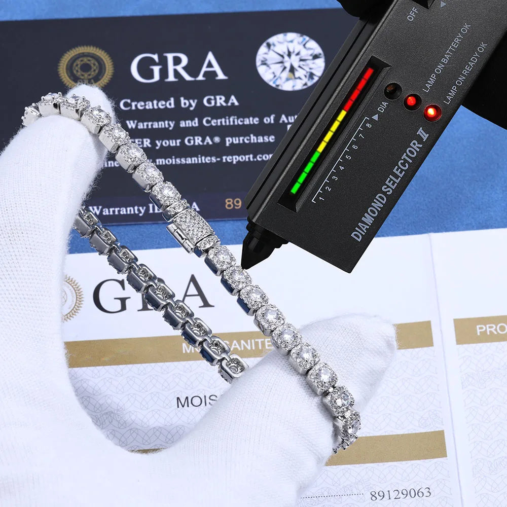 Moissanite Tennis Chain Necklace – 5mm Luxury Custom VVS Diamond Cluster | 925 Sterling Silver Jewelry