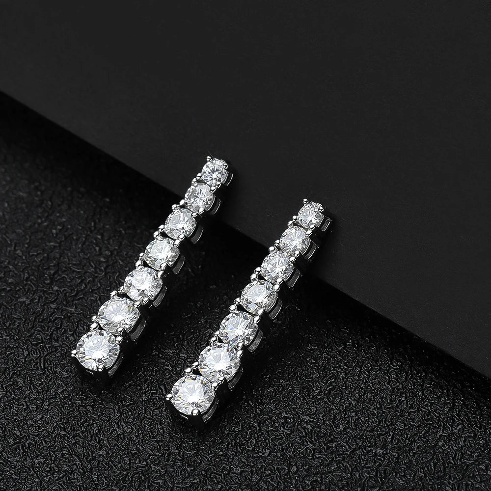 Moissanite Drop Earrings – 4CTW 3mm Double Row Long Tassel Dangle Earrings | 925 Sterling Silver Jewelry for Women