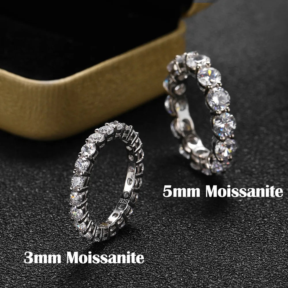 Moissanite Eternity Band Ring – 7ct 5mm Full Diamond Design with Certificate | 925 Sterling Silver Engagement Wedding Ring for Men & Women