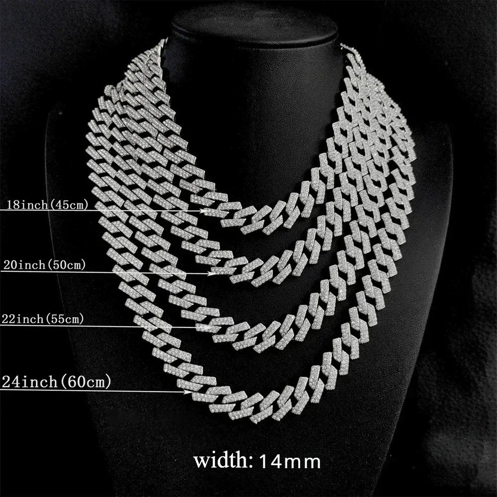 Moissanite Cuban Link Necklace Bracelet – 14mm Full Diamond GRA Certified | 100% 925 Sterling Silver Hip Hop Jewelry for Men & Women