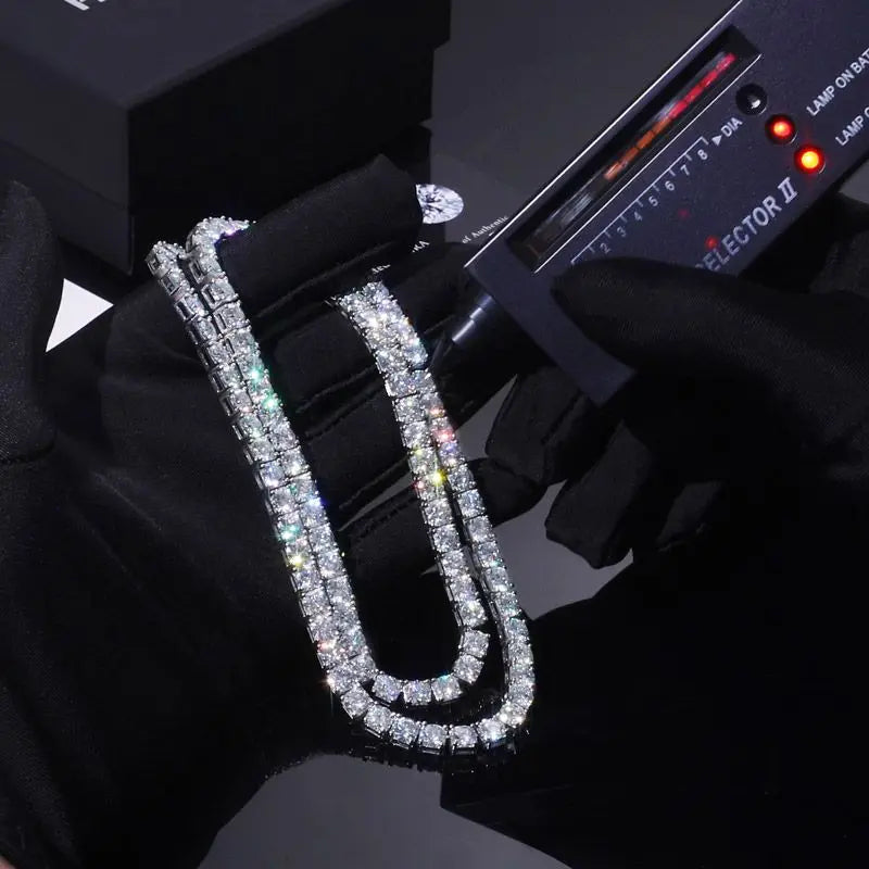 Moissanite Tennis Chain Necklace – 3mm 4mm 5mm D Color VVS Pass Diamond Test with GRA Certificate | 925 Sterling Silver Jewelry