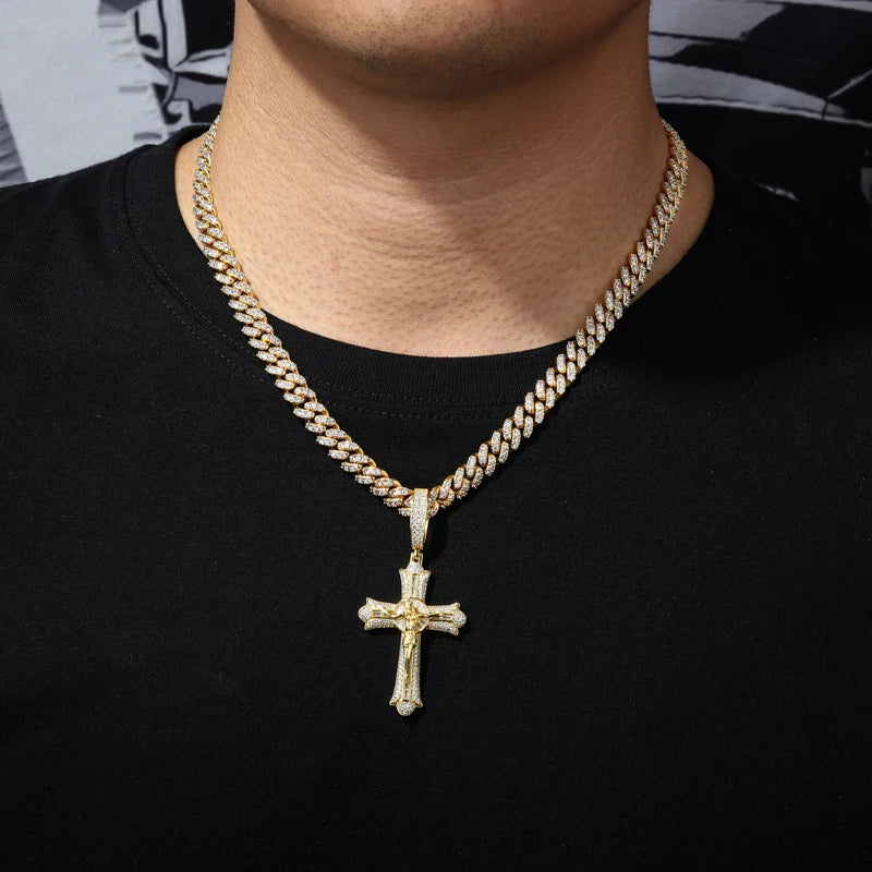 Moissanite Cross Pendant – D VVS Jesus Crucifix | 18K Gold Plated 925 Silver Religious Jewelry for Men & Women