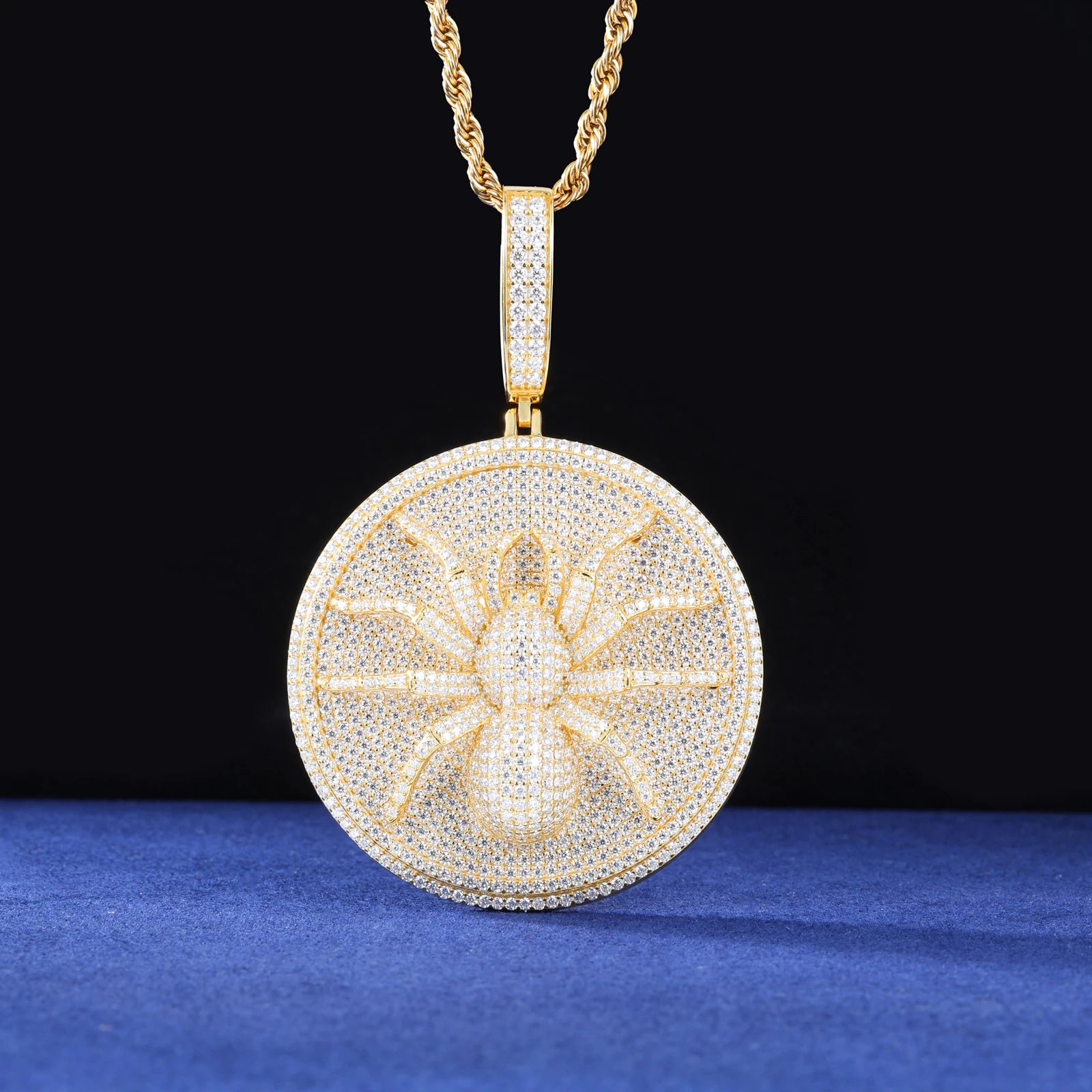 Moissanite Spider Pendant Necklace – Iced Out Round Charm Design | 925 Sterling Silver Hip Hop Jewelry for Men, Passed Diamond Test