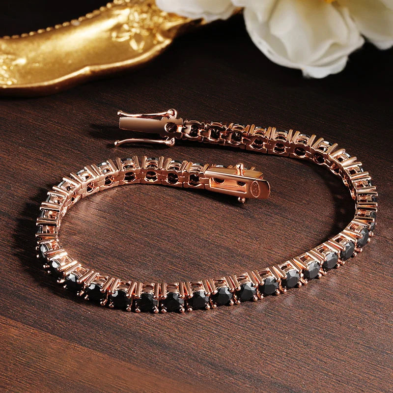 Moissanite Tennis Bracelet – 3mm 4mm Black Full Diamond GRA Certified Hip Hop | 925 Sterling Silver 18K Gold Plated Bracelet for Women & Men