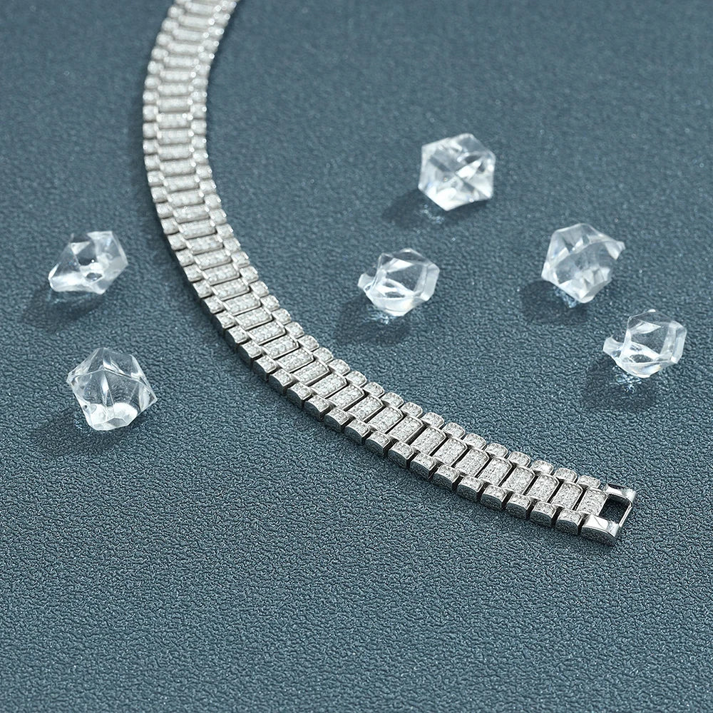Moissanite Watch Chain Bracelet – 1.2mm Certified Full Diamond Bangle with GRA | 925 Sterling Silver Fine Jewelry for Women & Men