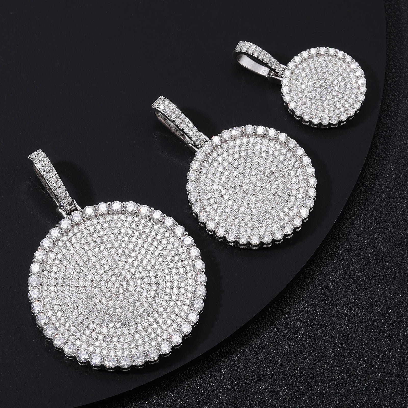 Moissanite Round Pendant Necklace – 20mm 30mm 40mm D VVS | 925 Sterling Silver Iced Out Pass Diamond Test Jewelry for Men & Women