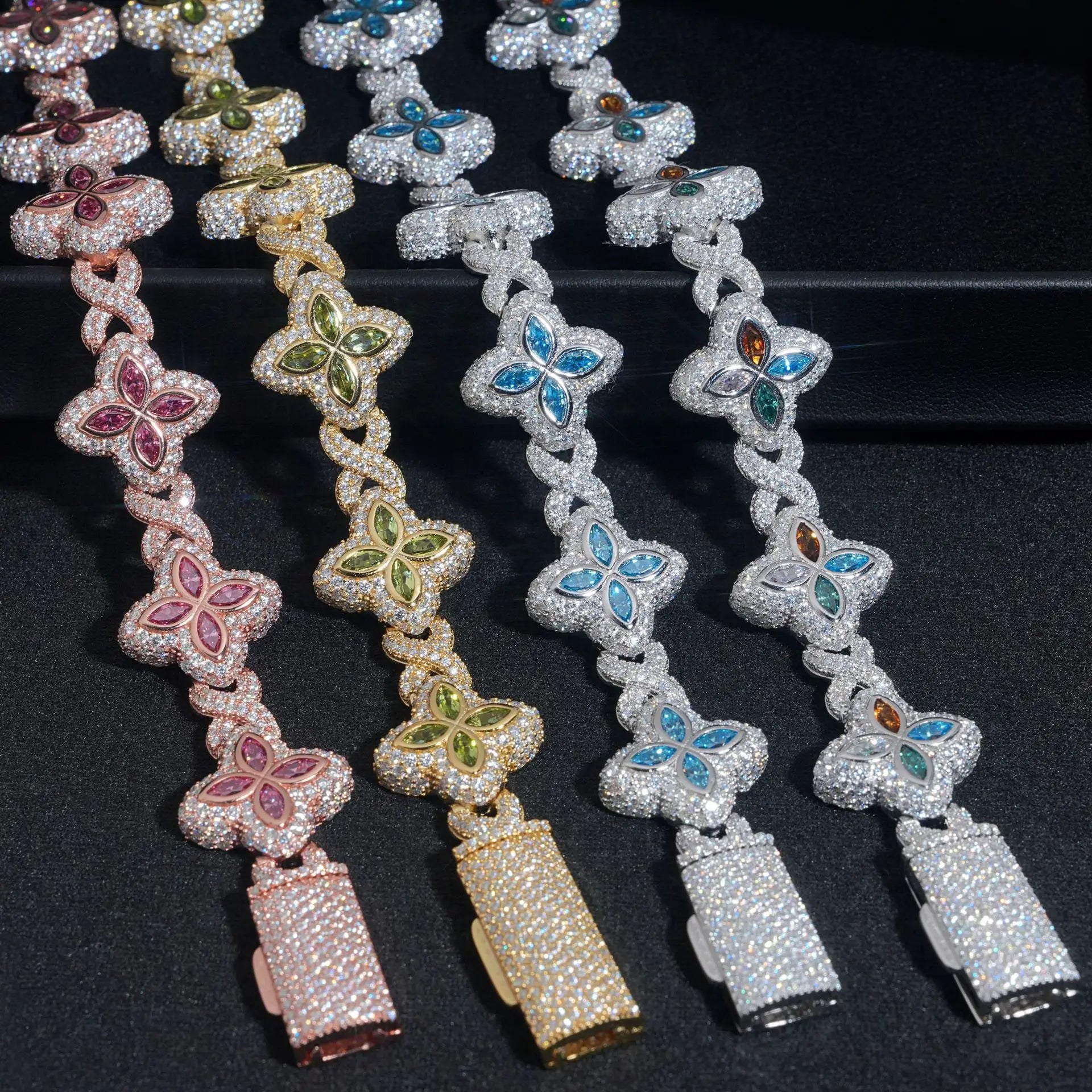Moissanite Cuban Chain Necklace – Colorful Full Moissanite Eternity Tennis Chain Hip Hop Style | 925 Sterling Silver Gold Jewelry for Women & Men