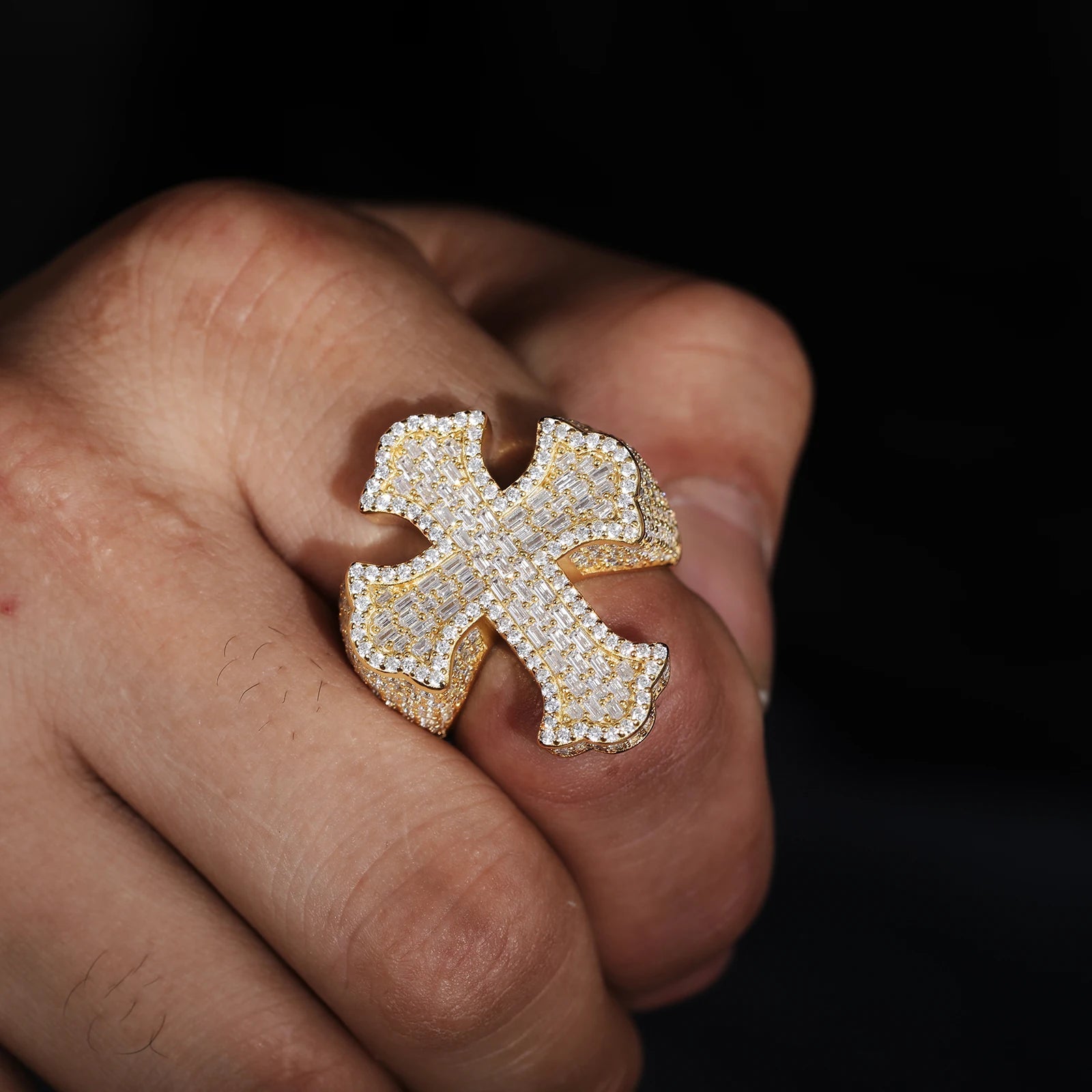 Moissanite Cross Ring – Baguette Iced Out | S925 Sterling Silver Luxury Hip Hop Jewelry for Men & Women