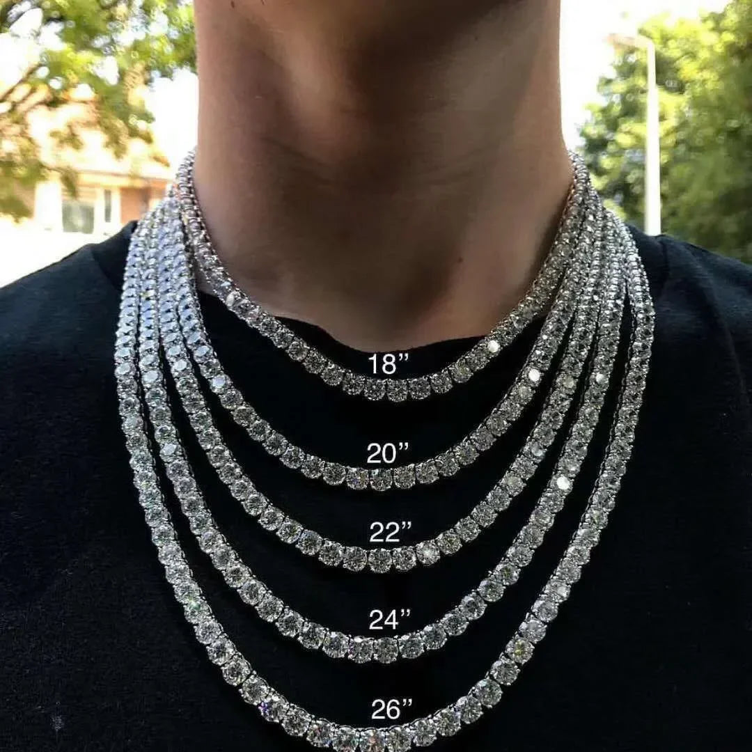 Moissanite Tennis Necklace – Patented Buckle Hip Hop Diamond Tennis Chain | 925 Sterling Silver Jewelry for Women & Men