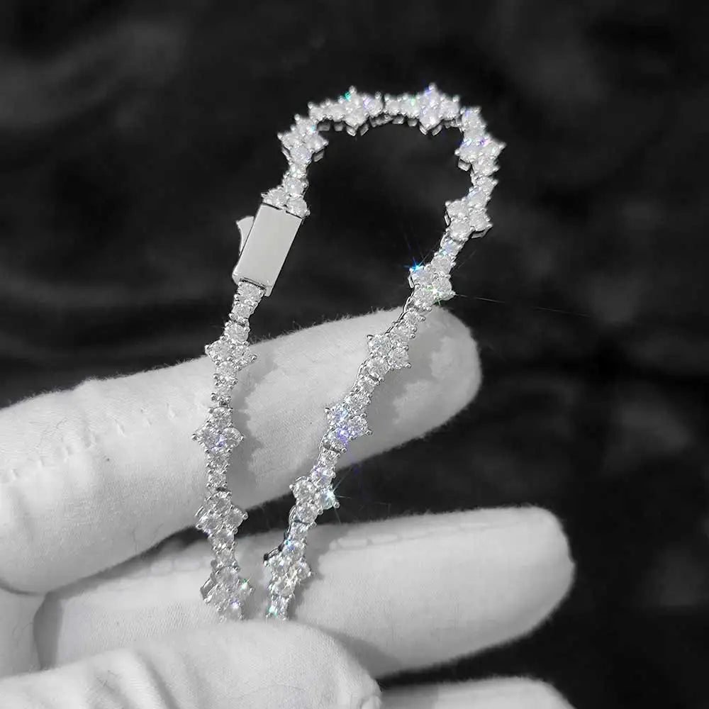 Moissanite Flower Tennis Chain Necklace – 6.5mm Iced Out VVS Hip Hop | 925 Sterling Silver 18K Gold Plated Jewelry