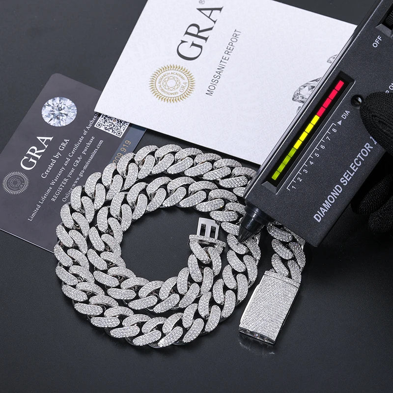 Moissanite Cuban Link Chain Necklace – 8mm–20mm | S925 Sterling Silver Hip Hop Jewelry for Men & Women