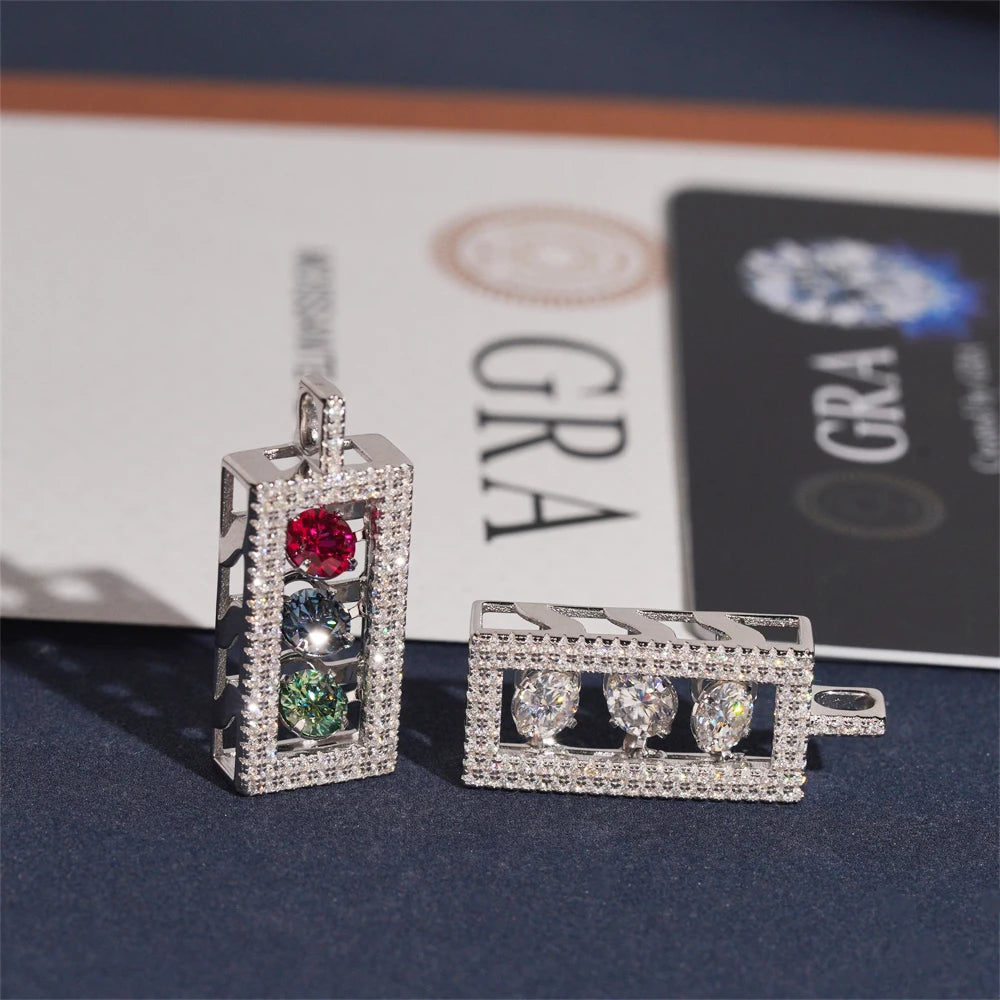 Moissanite Pendant – Colored Hip Hop Design | 925 Sterling Silver with Certificate Not Suitable for Tennis Chains