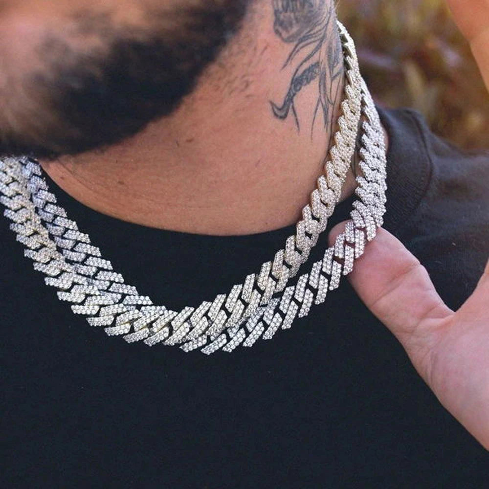 Moissanite Cuban Link Necklace Bracelet – 14mm Full Diamond GRA Certified | 100% 925 Sterling Silver Hip Hop Jewelry for Men & Women