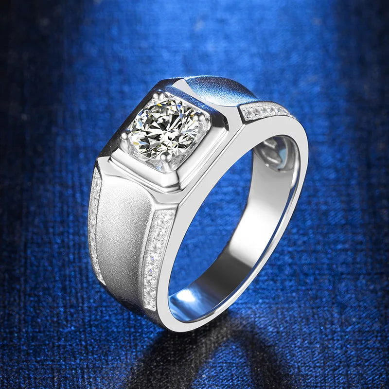 Luxury Moissanite Ring for Men – 1ct 2ct 3ct VVS Iced Out Diamond Ring with GRA Certificate | 925 Sterling Silver Fine Jewelry