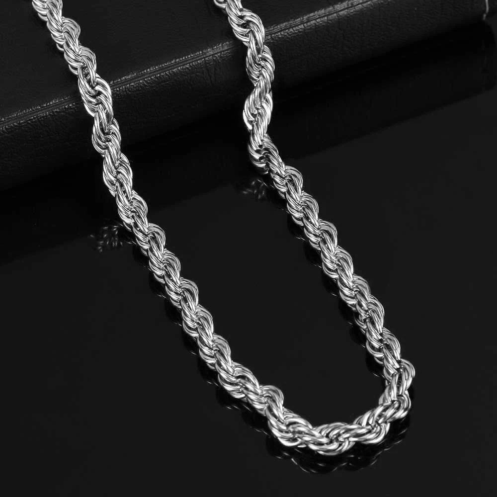 Rope Chain Necklace – 6mm Twist Design with Iced Out Clasp | Stainless Steel Hip Hop Jewelry for Men & Women