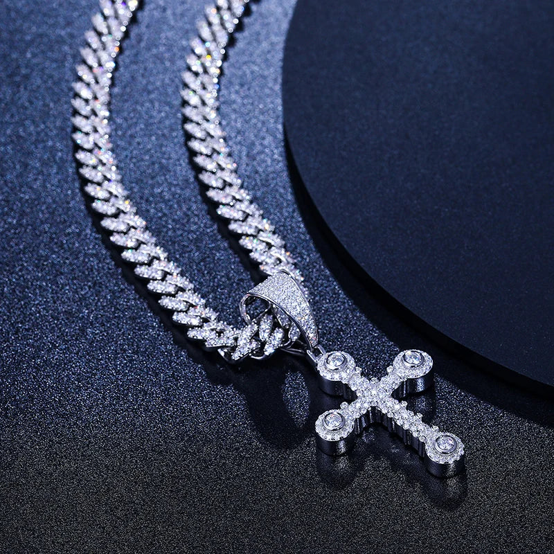 Moissanite Cross Pendant – Star-Studded Sparkle Design | 925 Sterling Silver Hip Hop Jewelry for Men & Women