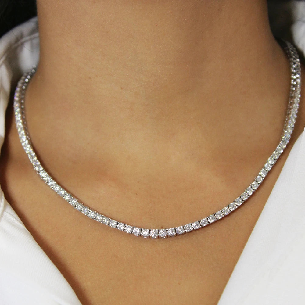 Moissanite Tennis Necklace – 3-5mm | S925 Sterling Silver Full Diamond Chain Party Jewelry Gift for Men & Women