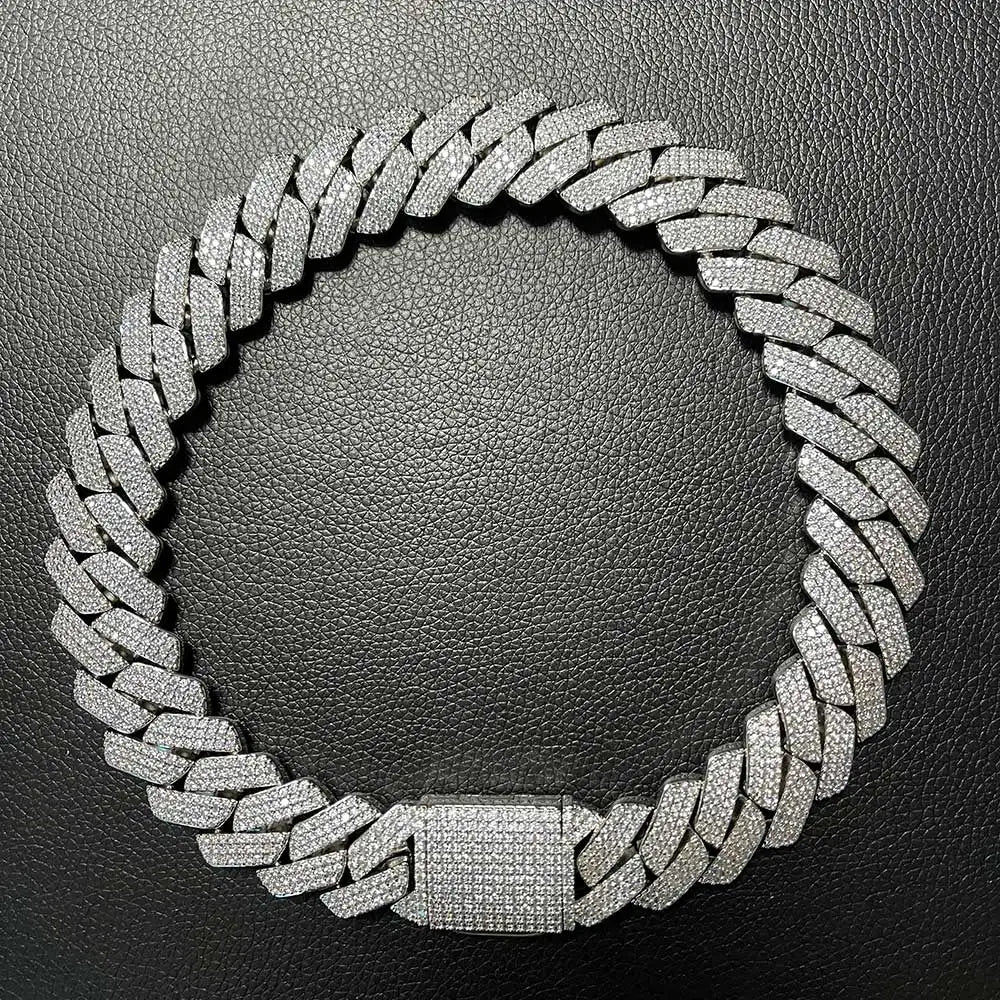 Moissanite Cuban Link Chain Necklace – 20mm 25mm Thick Miami Hip Hop VVS Pass Test | 925 Sterling Silver Jewelry for Men
